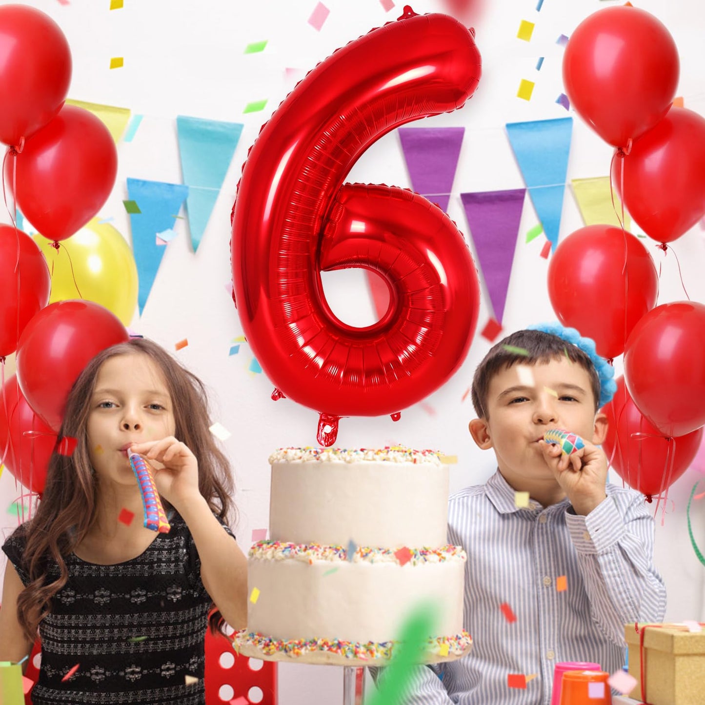 Red Number 6 Balloon 40 Inch, Big Large Foil Helium Number Balloons, Jumbo Giant Mylar Number 6 Balloons For 6 Year Old Birthday