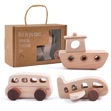 WOODEN TEETHER 3pcs Wooden Cars for Toddlers 1-3 Years Car Toys for Babies Wooden Baby Toys Include Car Boat Air