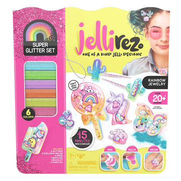 Jelli Rez Super Glitter Rainbow Pack - Quick & Easy DIY Resin Inspired Craft Activity Kit for Kids Ages 7 & Up