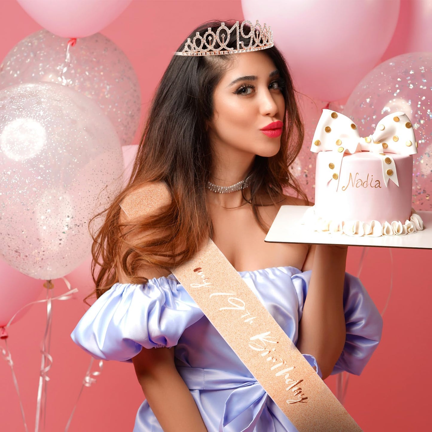 CIEHER 19th Birthday Crown and Sash for Girls, It s My 19 Bday Sash, 19th Birthday Decorations Rose Gold