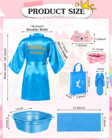Suhine 6 Set Spa Party Supplies For Girls, Kids Satin Robes Nail Salon Kit Spa Kit Accessories For Birthday Party Favors (Peacoc