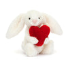 Jellycat Bashful Red Love Heart Bunny Plush Toy, Small 7" - Cream, Polyester - Classic Valentine's Day Gift