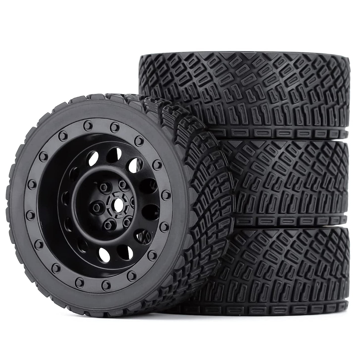 WONFAST 4PCS 65mm RC Rally Car Rubber Tires and Plastic Vintage Wheel Rims 12mm Hex Compatible with 1/10 RC On-Road Rally Racing