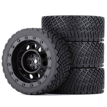 WONFAST 4PCS 65mm RC Rally Car Rubber Tires and Plastic Vintage Wheel Rims 12mm Hex Compatible with 1/10 RC On-Road Rally Racing