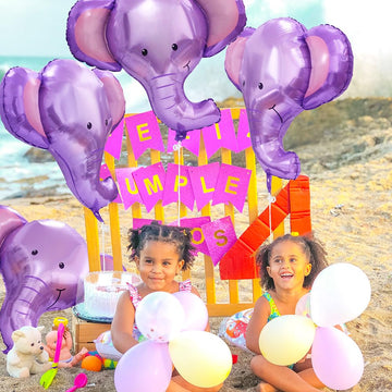 Giant 4D Woodland Wildlife Elephant Balloons Jungle Safari Forest Animals Themed Party Supplies, 4 Pack Purple 35'' So Cute Elep