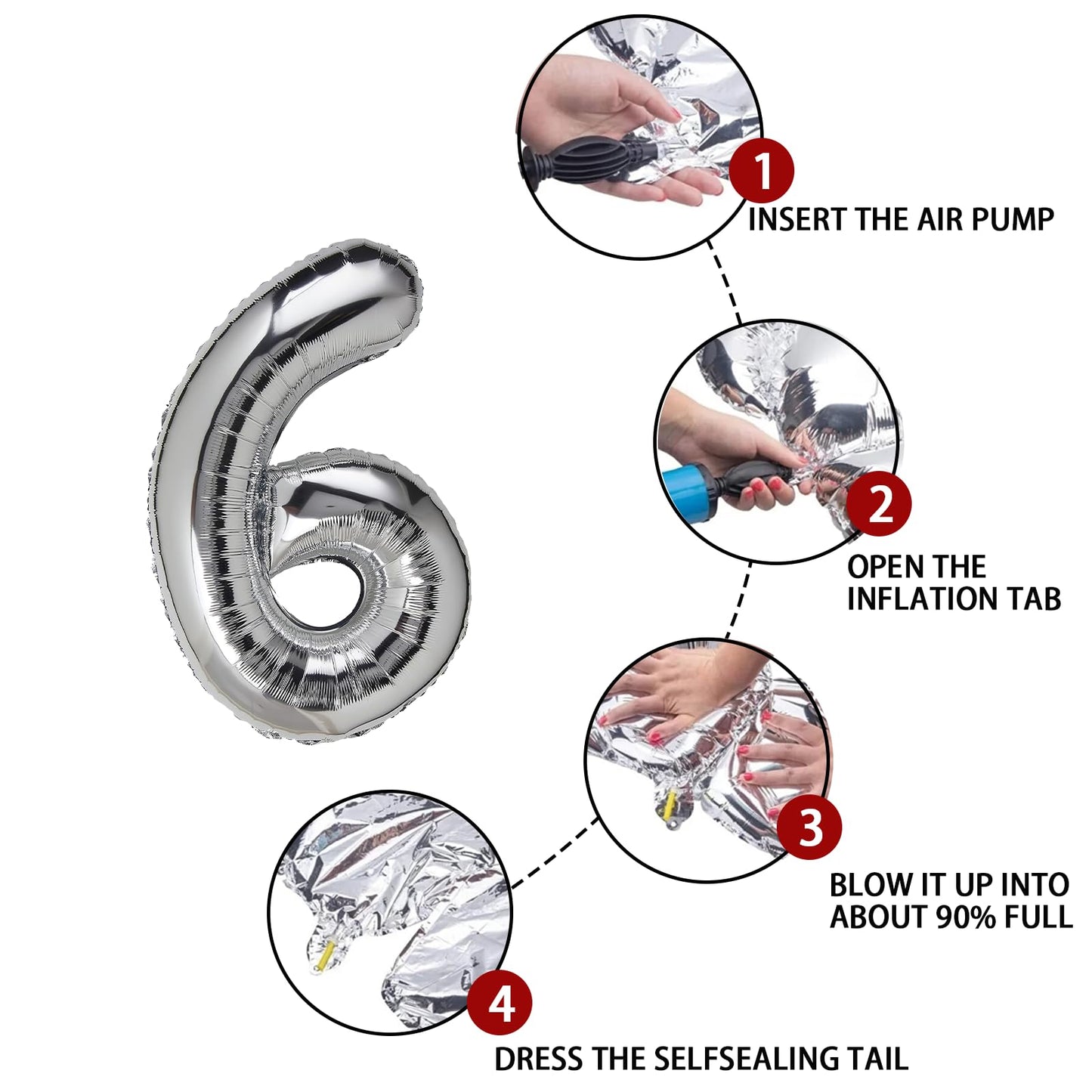 DTDO 40" Silver 6 Number Balloon - Big Foil Mylar for 6th Birthday Party Decorations, Aluminum, Perfect for Boys & Girls