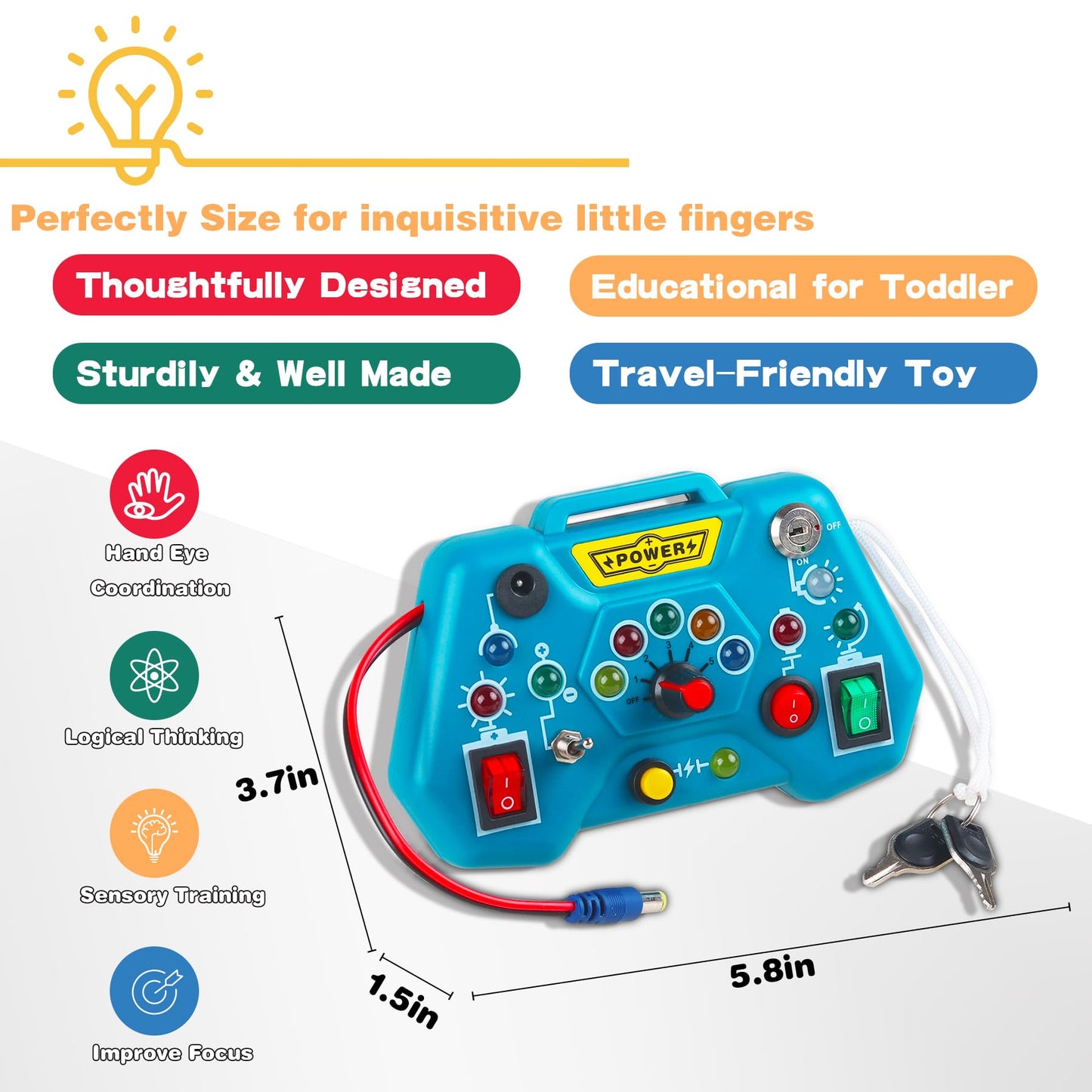 Laiydontos Toddler Toys Led Busy Board,Montessori Toy For 1-3 Year Old, Kids Sensory Board, Light Switches Toy, Preschool Learni