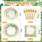 Scione 96Pcs Greenery Party Decorations Party Tableware Set, Jungle Baby Shower Themed Birthday Party Supplies Party Plates Napkins Forks For 24 Guests Kids Bridal Showers Party Decorations