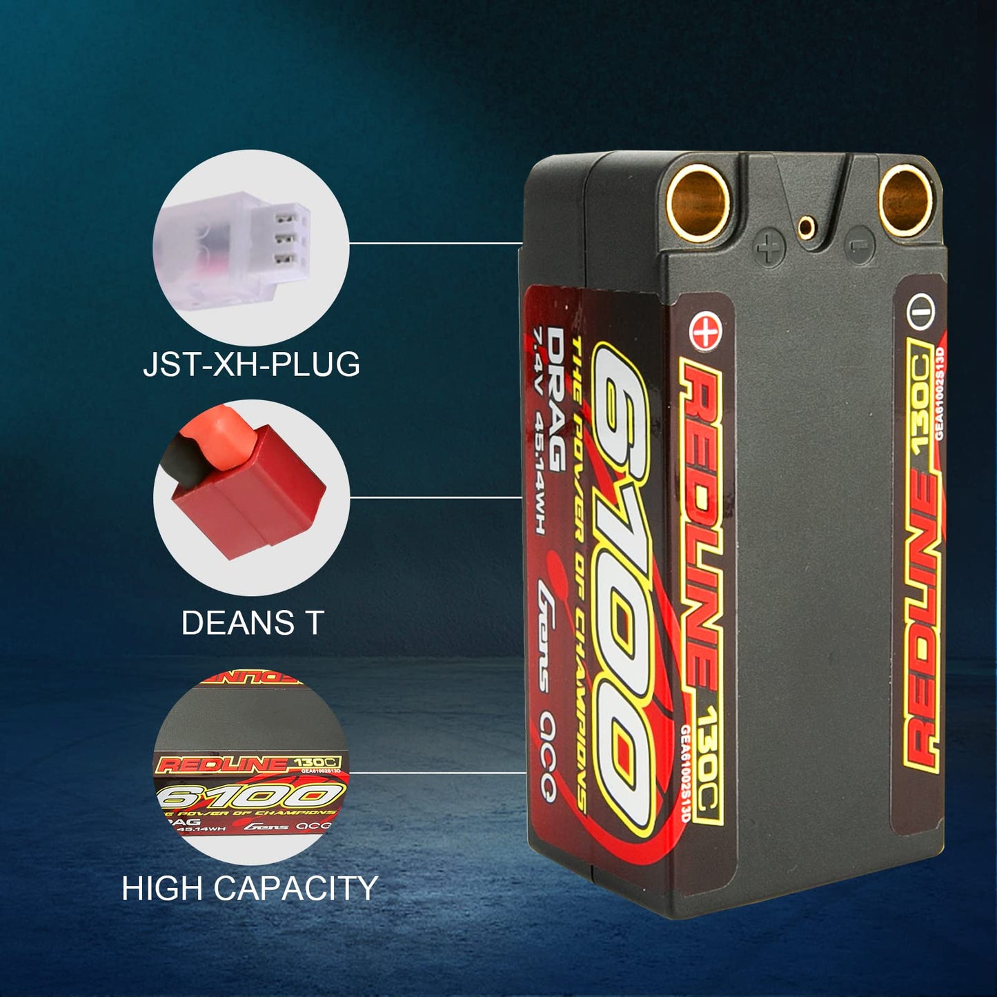 Gens ace Redline Drag racing Series 130C 6100mAh 7.4V 2S2P HardCase Shorty Lipo Battery