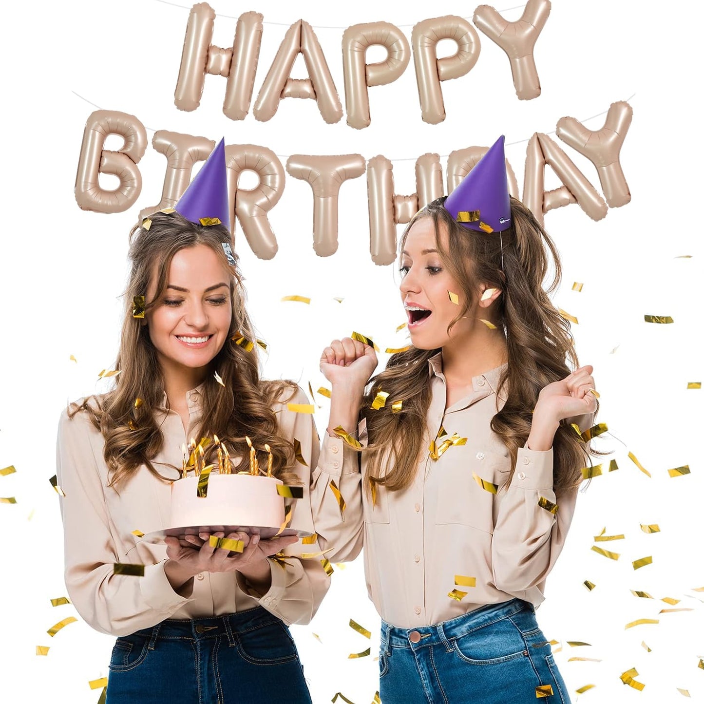 Toniful Light Brown Happy Birthday Balloons Banner, 16 Inch Light Brown Mylar Foil Letters Birthday Sign For Girls Boys Kids & A