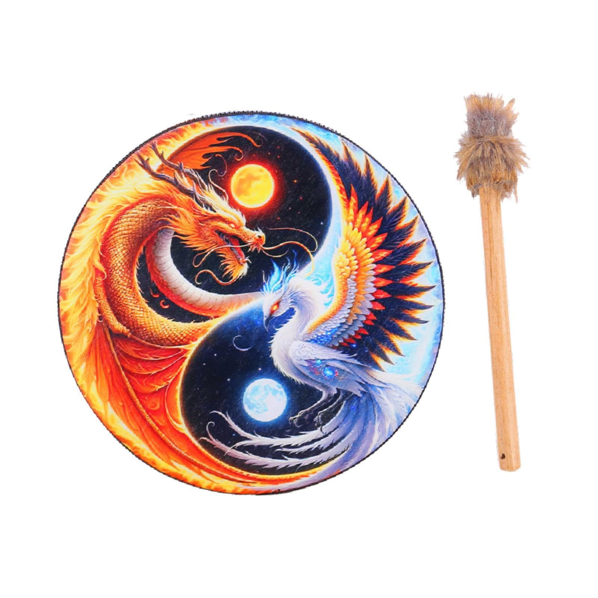 Zoomella Shaman Drum Decoration For Ceremony Festival Prop Instrumental Shamanic Drum Dragon And Phoenix Musical Instruments & G