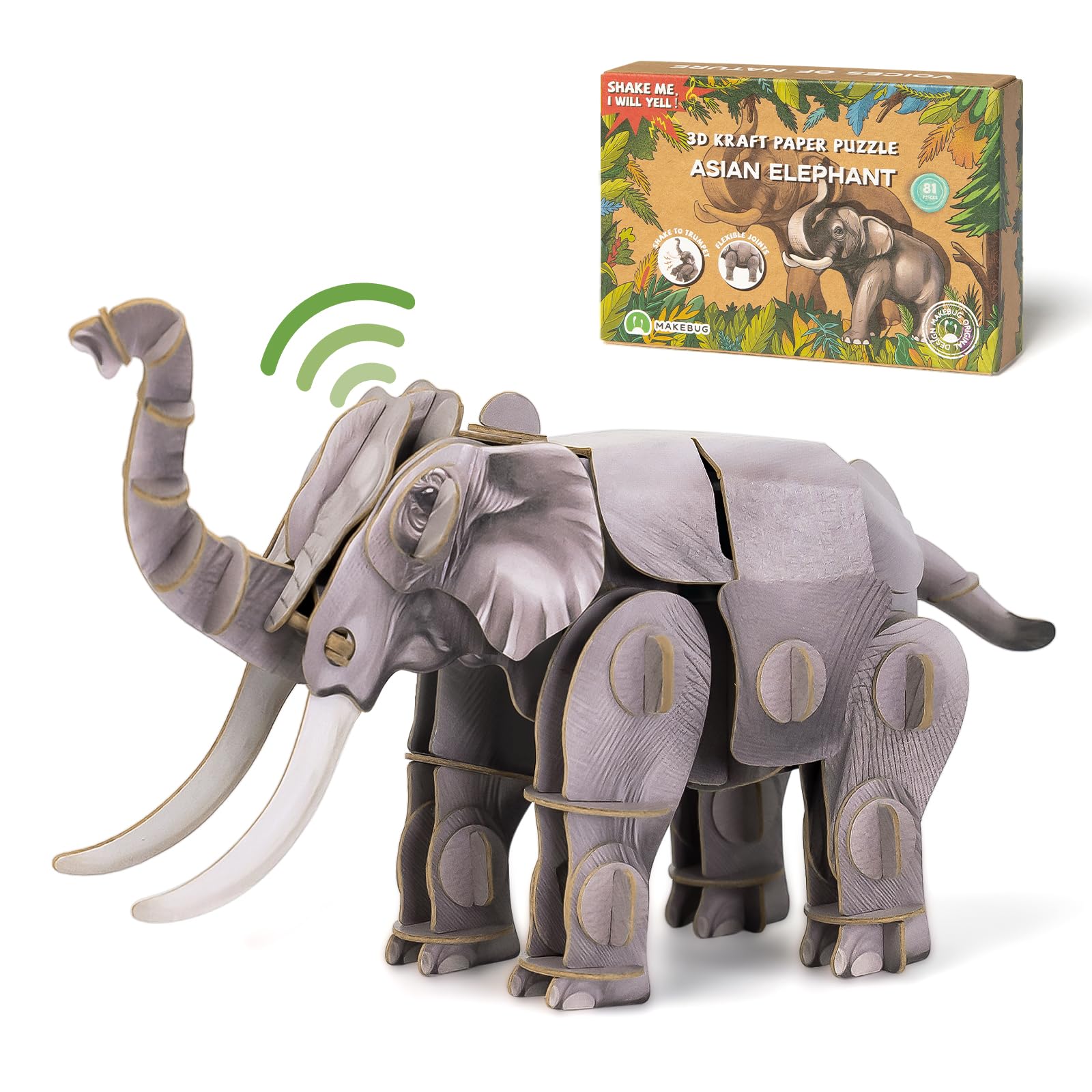 Makebug Elephant Toy Paper 3D Puzzles With Sound, Gift Toys For Kids Ages 8-12 Years Old,