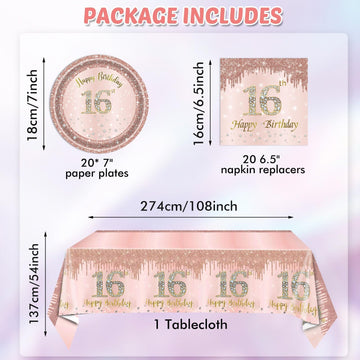 16Th Birthday Decorations For Girls Rose Gold Sweet 16 Birthday Party Decoration For Her 16Th Happy Birthday Plates And Napkins