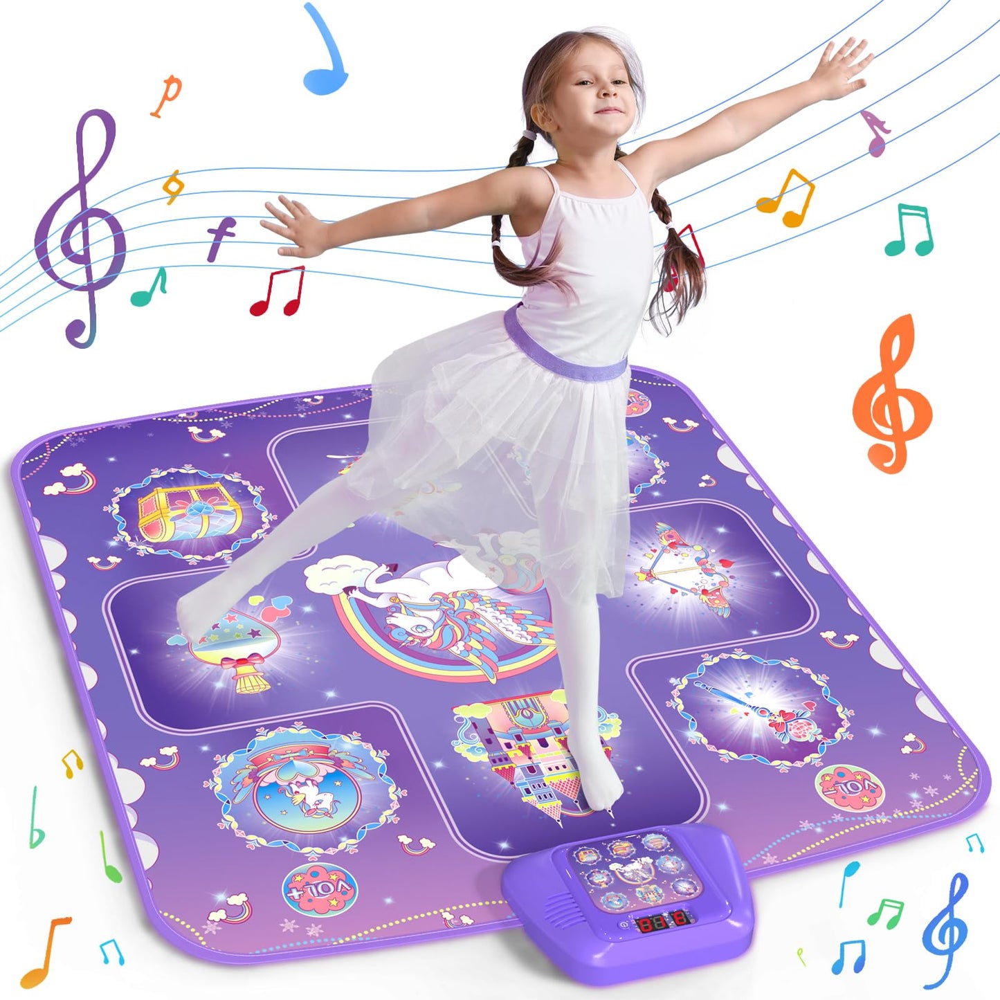 GirlsHome Dance Mat - Unicorn Electronic Pad with 5 Game Modes, LED Lights, Medium Size, Purple - Perfect Gift for Girls 3-12