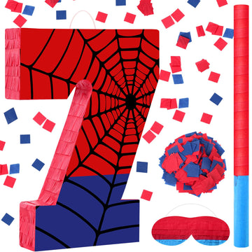 Simgoing Number 7 Spider Web Piata Bundle with Blindfold Small Piata Birthday Party Decoration for Mexican Fiesta Cinco De Mayo 