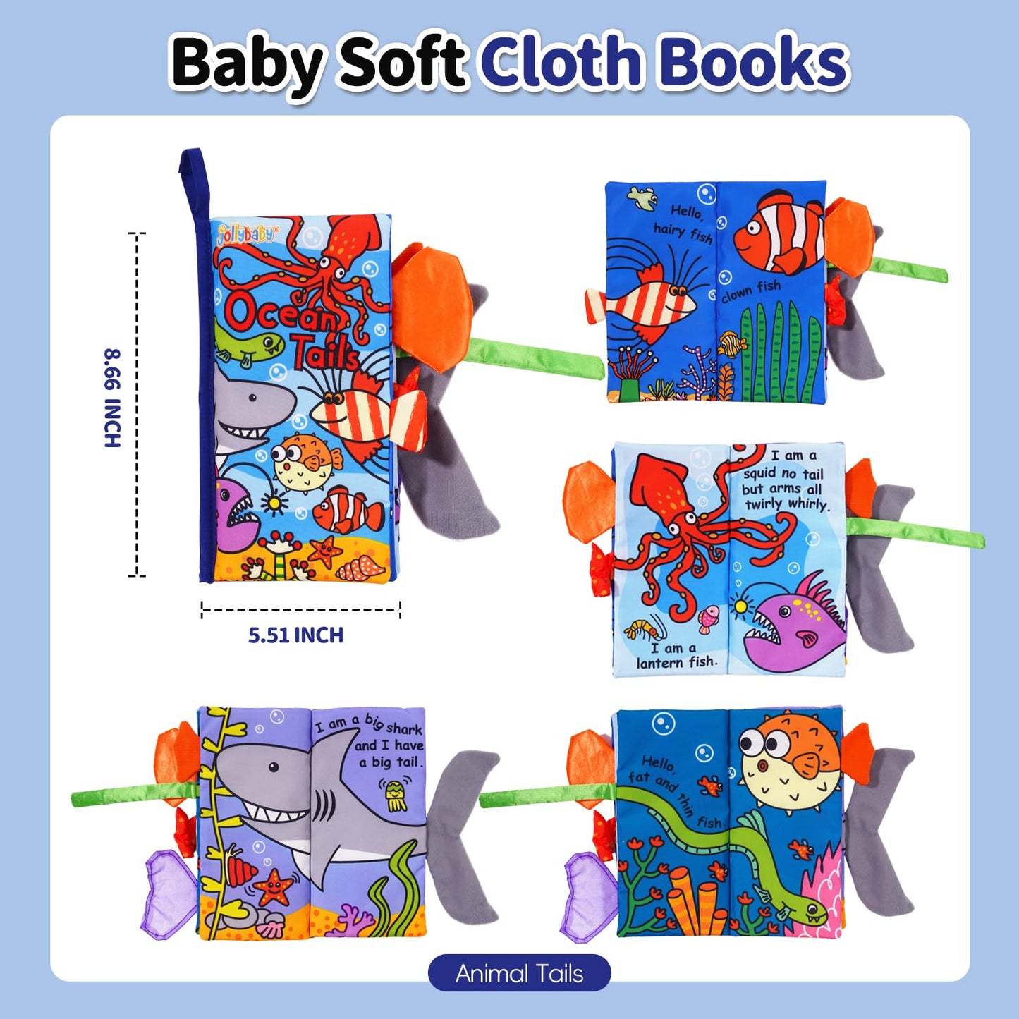 Jollybaby Baby Cloth Books, Touch & Feel Crinkle Soft Books, for Infants Babies, Toddler Early Educational Interactive Stroller