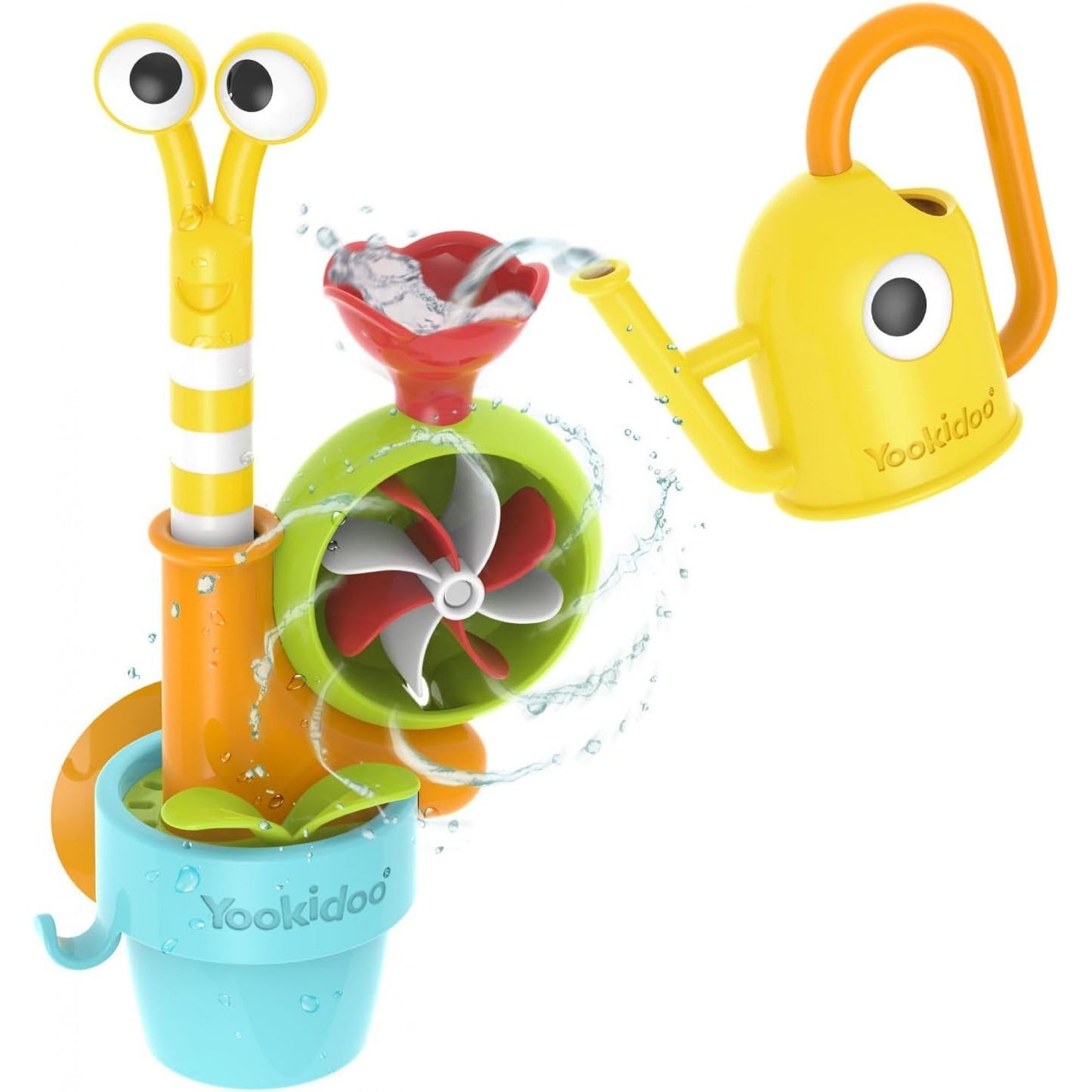 YOOKIDOO Water Snail - Baby Bath Toy Garden Theme - Bath and Shower Game - Watering Can, Snail, Flowers, Water Mill - Baby Gift 
