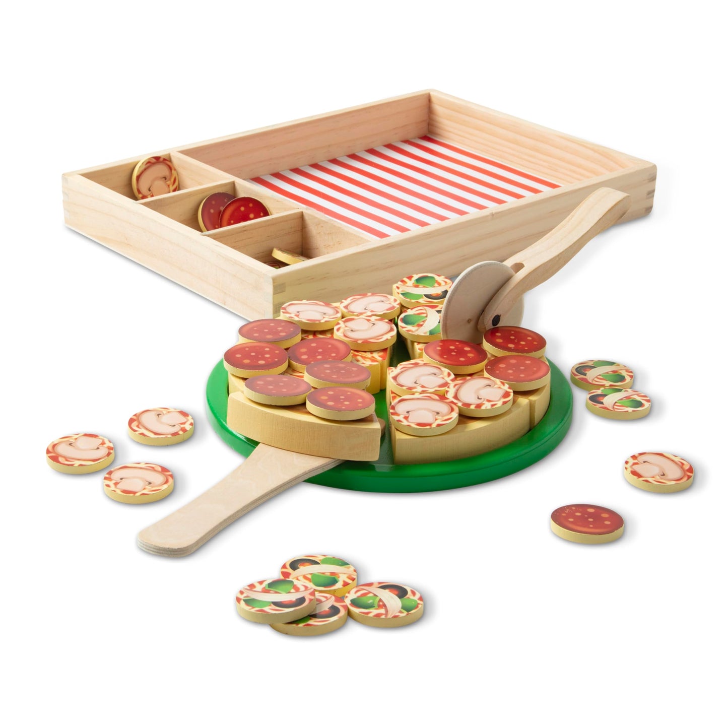 Melissa & Doug Pizza Party Wooden Pretend Play Food Set With 36 Toppings, Preschool Toy Pretend Food, Play Wooden Pizza And Cutt