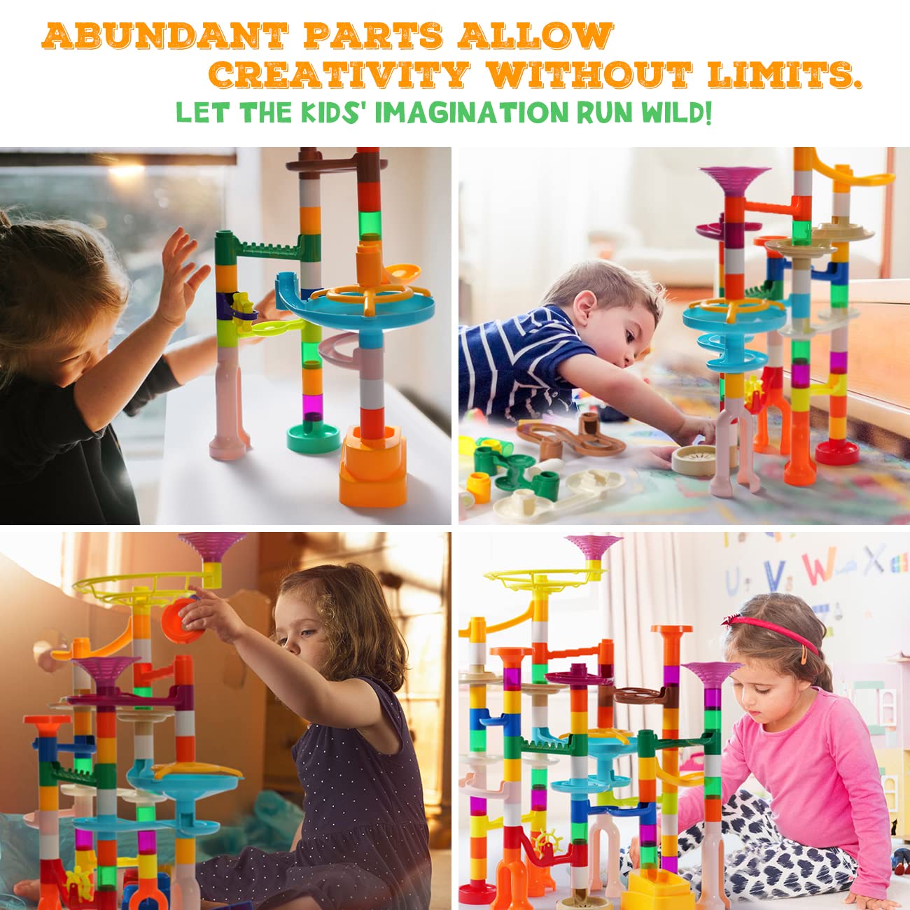 Marble Run, 166Pcs Marble Maze Building Block Toys For Kids, Stem Learning Toys Marble Track Race Set With 30 Glow In The Dark Glass Marbles Birthday Gift Toys For Boys & Girls Aged 3-12