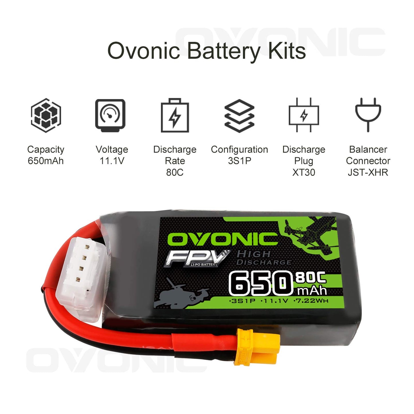 OVONIC 11.1V 650mAh 3S 80C Lipo Battery with XT30 Plug for RC Car Boat Truck Heli Airplane Quadcopter Helicopter Multi-Motor Hob