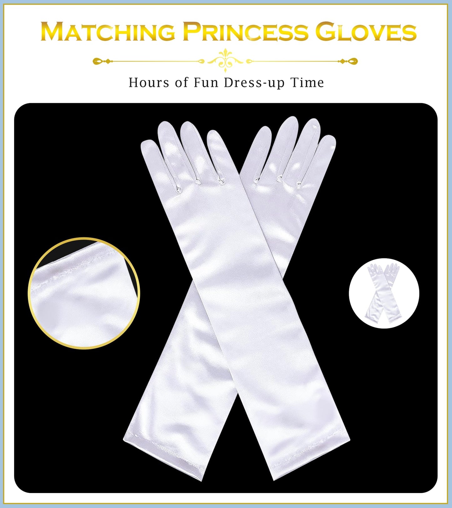BIBUTY Princess Gloves for Little Girls Toddler Dress Up Gloves, Princess Dress Up Accessories Long White, Costume Set Toy Gift
