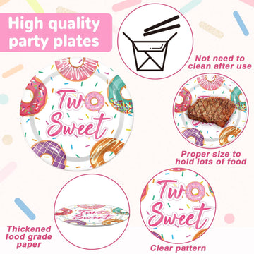 98 Pieces Two Sweet Donut Birthday Party Supplies For 24 Guests Girls Donut Tableware Set Baby Girl 2Nd Birthday Donut Plates Napkins Tablecloth Party Decorations Table Cover Dinnerware Party Favors