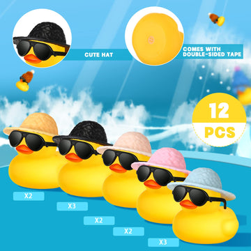 Chivao 12 Pcs Mini Rubber Ducks With Sunglasses/ Glasses And Hats/ Necklace, Cruise Rubber Ducks In Bulk Valentine'S Day Gift Small Duck Bathtub Toy For Hiding Party Favor(Yellow, Adorable Style)