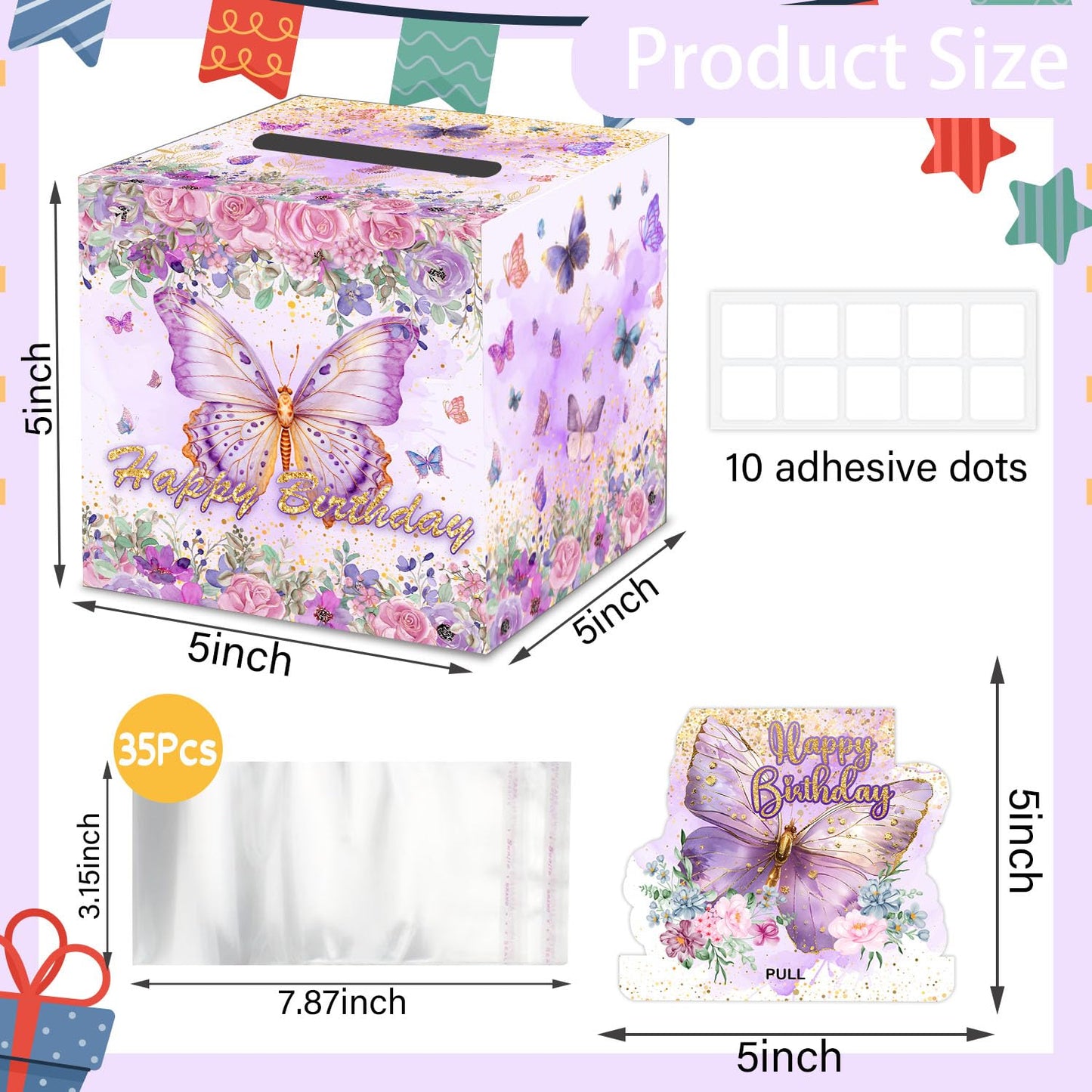 Shlinco Purple Butterfly Birthday Party Gifts, Birthday Gifts Money Pull Box For Butterfly Lover, Purple Theme Decorations, Them