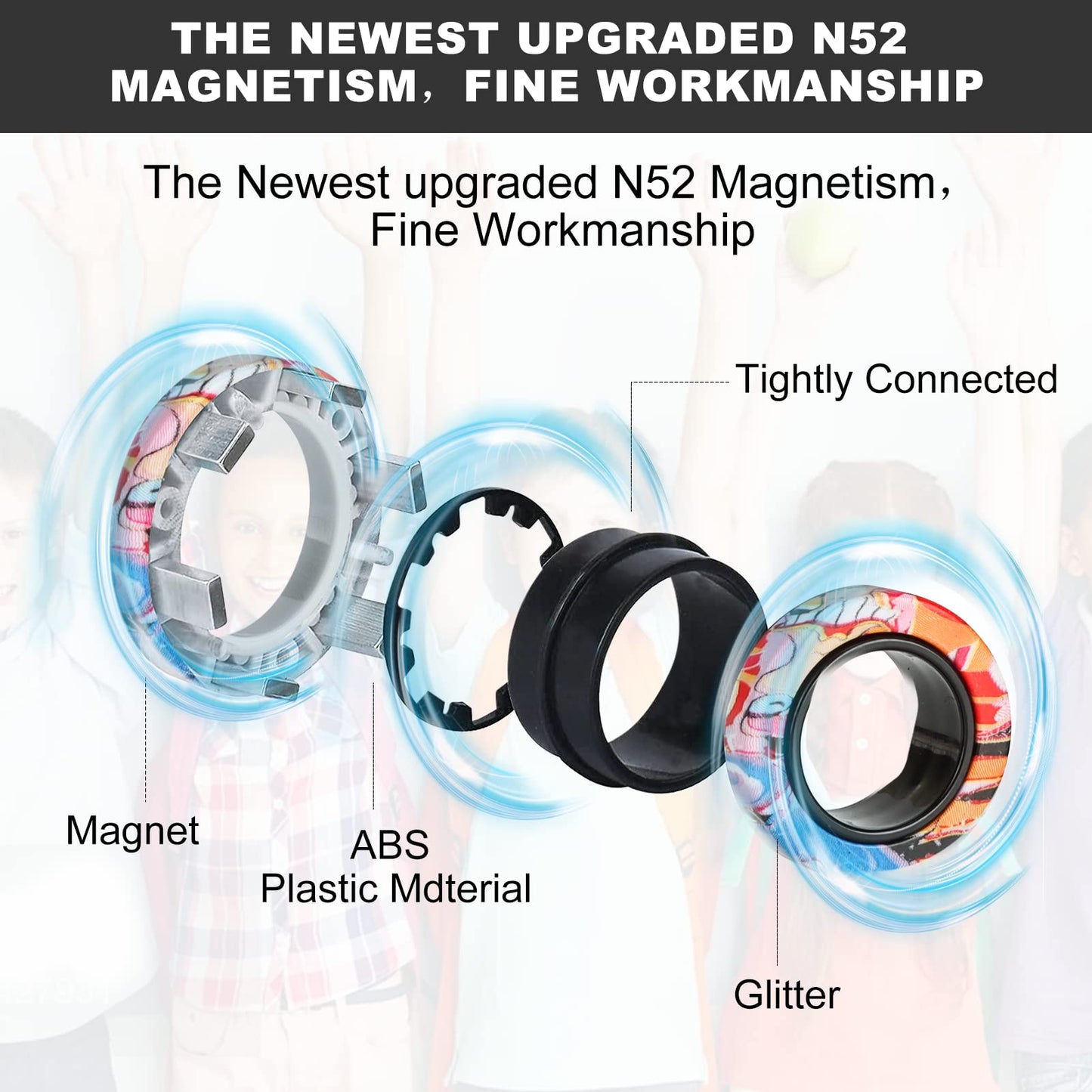 Yishidany 9Pcs Magnetic Rings Fidget Toys Pack, Magnets Finger Spinner For Adhd Stress Relief, Magical Fingears Ring For Trainin