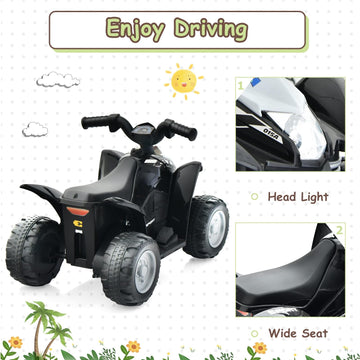 Olakids Kids Ride On Atv, 6V Electric Vehicle For Toddlers, 4 Wheeler Battery Powered Motorized Quad Toy Car For Boys Girls With Led Lights, Horn (Black)