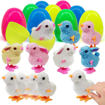 12 Pcs Easter Eggs Filled With Wind-Up Chicks And Bunnies 4' Large Surprise Eggs For Easter Eggs Hunt Easter Basket Stuffers Easter Gift For Kids