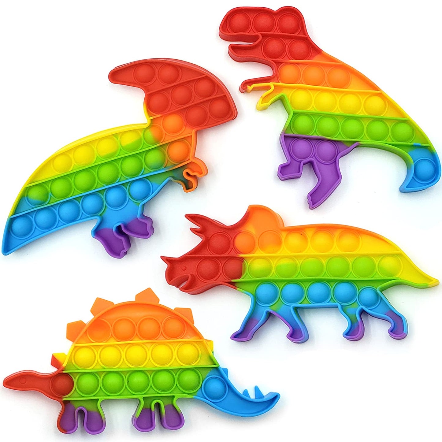 Dinosaur Pop Fidget Toys Set  Silicone Rainbow Dinosaur Popper Fidget Set for Children  Sensory Squeeze Toys Stress Reliever Tool for Kids mature-themed ADHD T-Rex 4 Pack