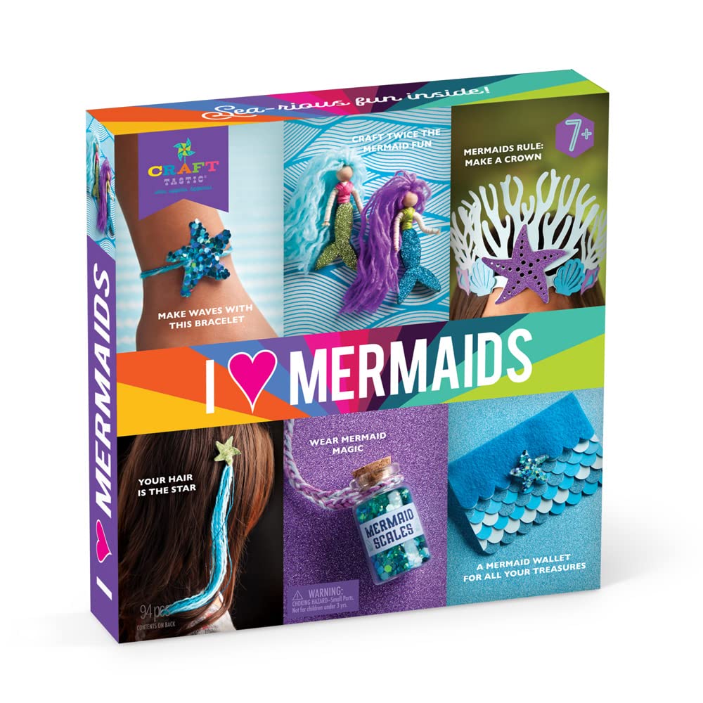 Craft-tastic - I Love Mermaids Kit - Craft Kit Includes 6 Mermaid-Themed Projects