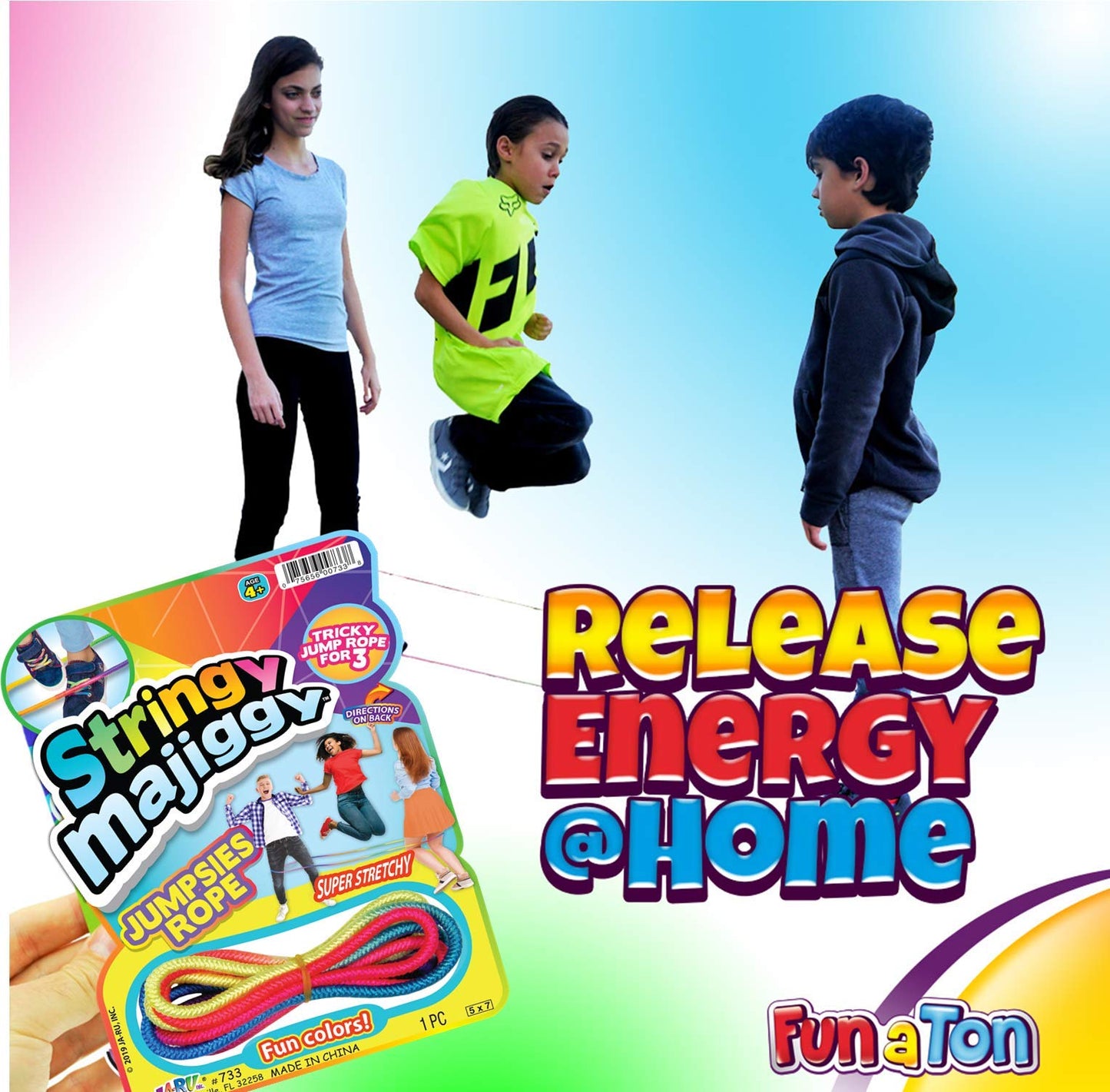 Chinese Jump Rope (3 Packs) Elastic Skipping Rope Game For Kids & Adults| Colorful Stretchy Jump Rope For Kids, Girls And Boys. Party Favor. Physical Education Equipment | 733-3S