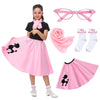 Rabtero Kids Sock Hop Costume, Girls 1950S Dress Costume, 50'S Poodle Skirt With Scarf, Glasses And Socks For Girls 4-6, Small, Pink