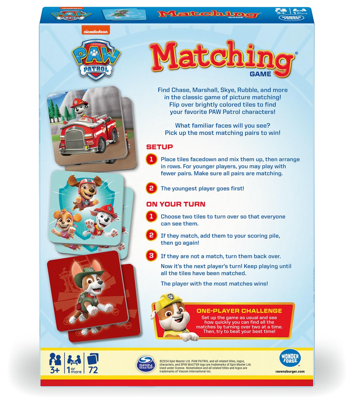 Wonder Forge Paw Patrol Matching Game: Educational Memory Challenge With Chase & Skye - Fun Kids' Board Game For Ages 3+ - Toddl