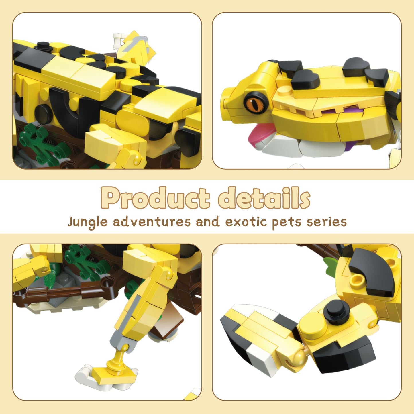 apcute 370 PCS Micro Brick Leopard Gecko Building Set, 12x6x3.5in, ABS Material, Creative Gift for Ages 6+, Home Decor and Office Art