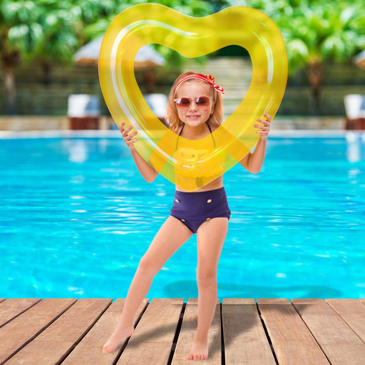 Kid Heart Pool Float for Kids Kid Pool Floats  Water Fun Beach Party Toys for Kids Birthday Scene Layout Props. (18 in Transparent Yellow)