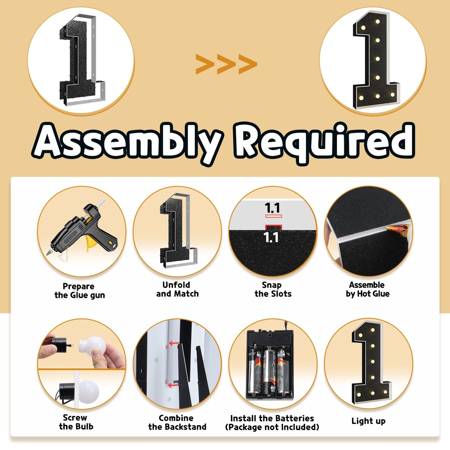 Imprsv Marquee Numbers Black 3Ft: Black Party Decor - Light Up Number 1 Large 3 Feet Tall - Birthday Decorations For Him Her 1St