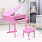 Goplus 30-Key Classical Kids Piano, Mini Grand Piano Wooden Learn-To-Play Musical Instrument Toy With Bench, Piano Lid, Music Rack, Gift For Boys Girls Aged 2+ Baby Tollder (3 Straight Leg-Pink)