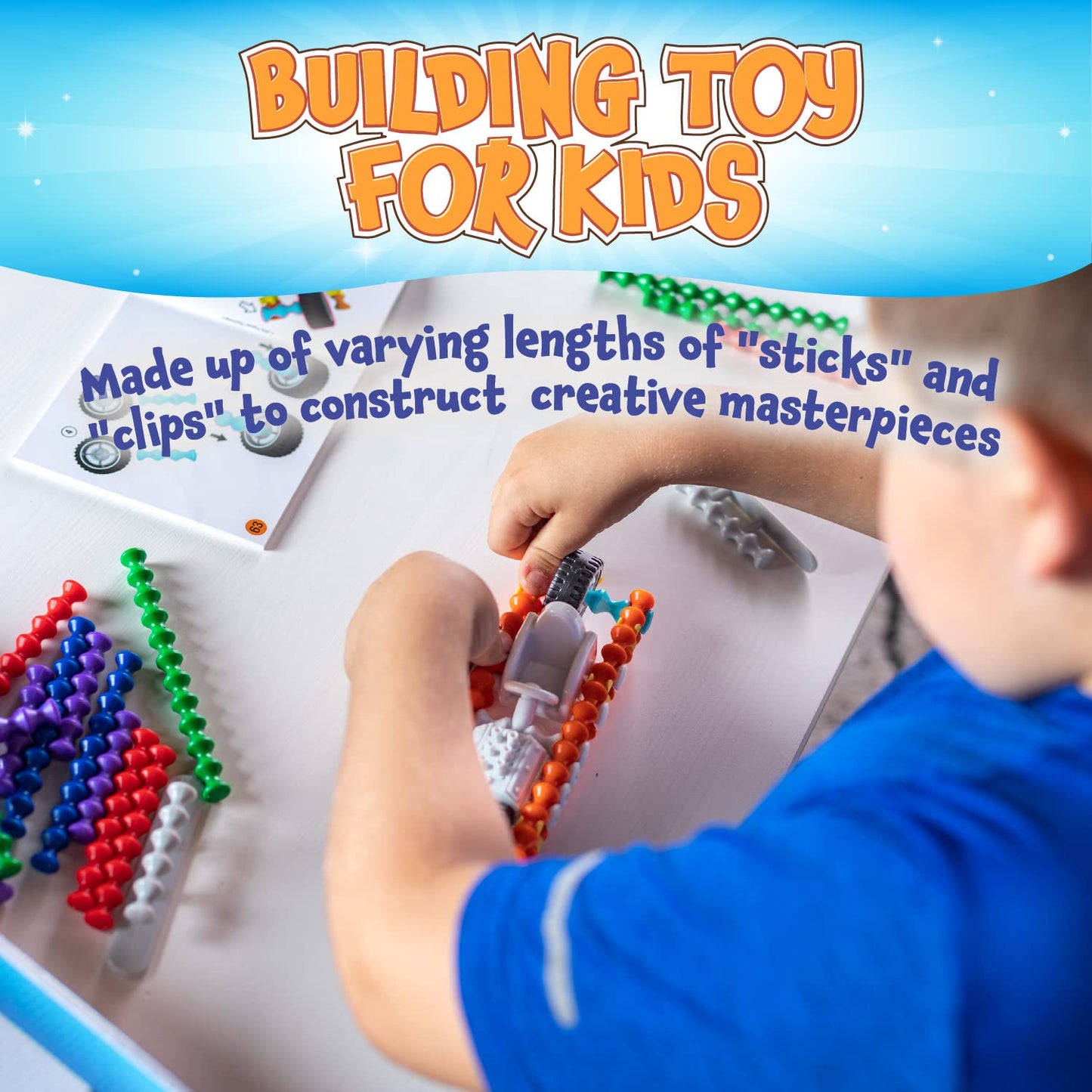 POPULAR PLAYTHINGS Clipstix Deluxe Building Set, 150 Pieces, Multicolor, Plastic, Model 90101
