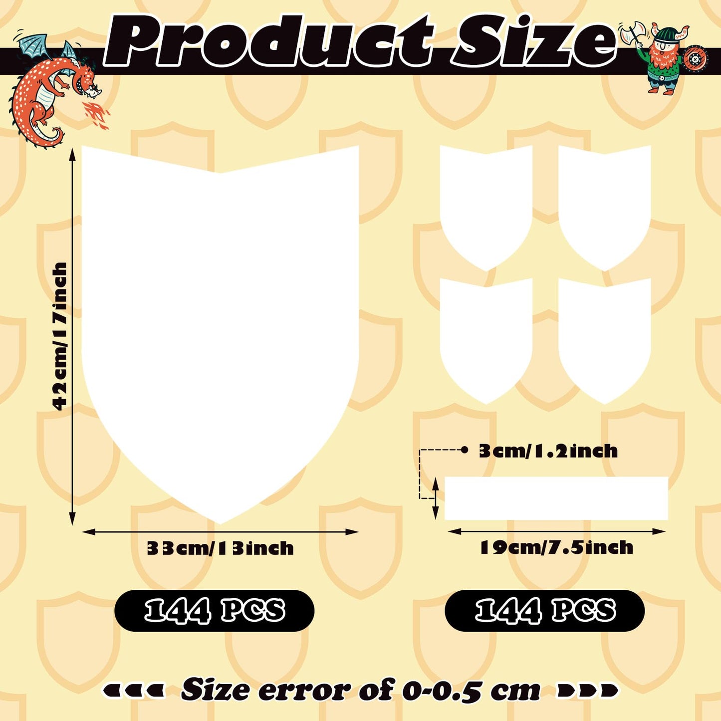 ReliThick 144 Pcs Blank Paper Shields for Kids DIY Cardboard Shields Craft to Decorate with Handles for Markers Crayons Paint Pa