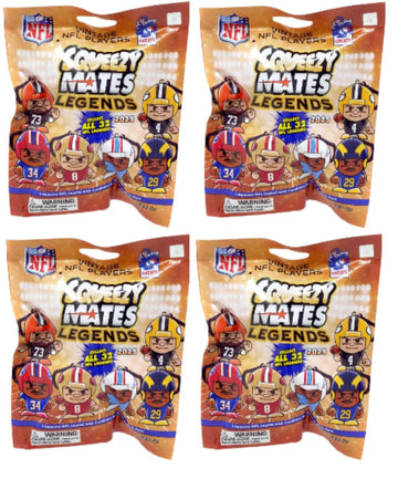 Teenymates Party Animal Squeezymates Series 2 Legends 2025 NFL Figures Blind Bags Gift Set Party Bundle - 4 Pack, Small