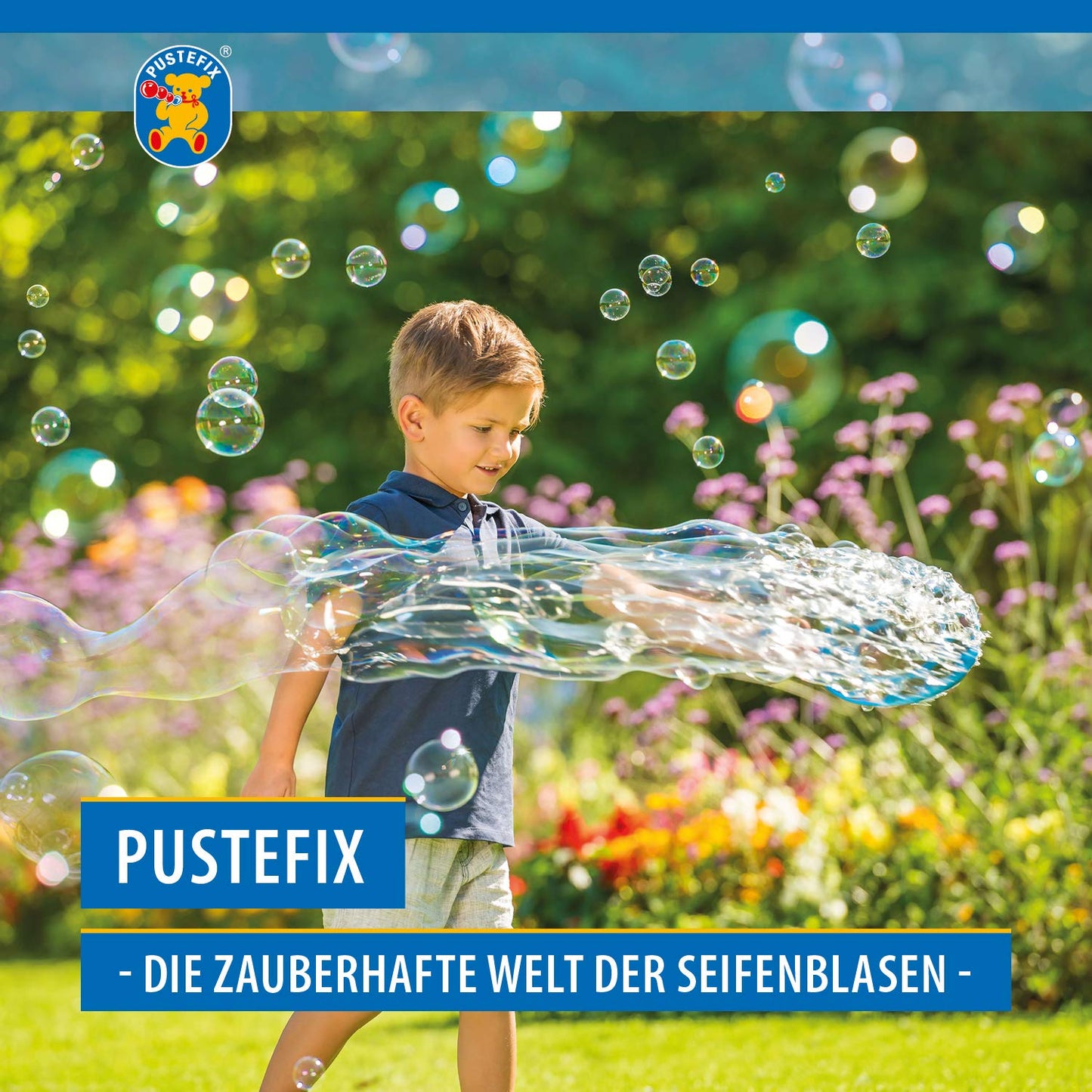 Pustefix Multi Bubbler Giant Bubble Ring And Multi Bubble Ring Toy Set For Kids Includes 8.45 Oz Bubble Solution Bottle And Liquid Tray Makes Big Bubbles, Multicolor, Model: 505310
