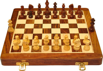 Palm Royal Handicrafts Wooden Handmade Foldable Magnetic Chess Board Set With Magnetic Piece And Extra Queens For 2 Players Kids