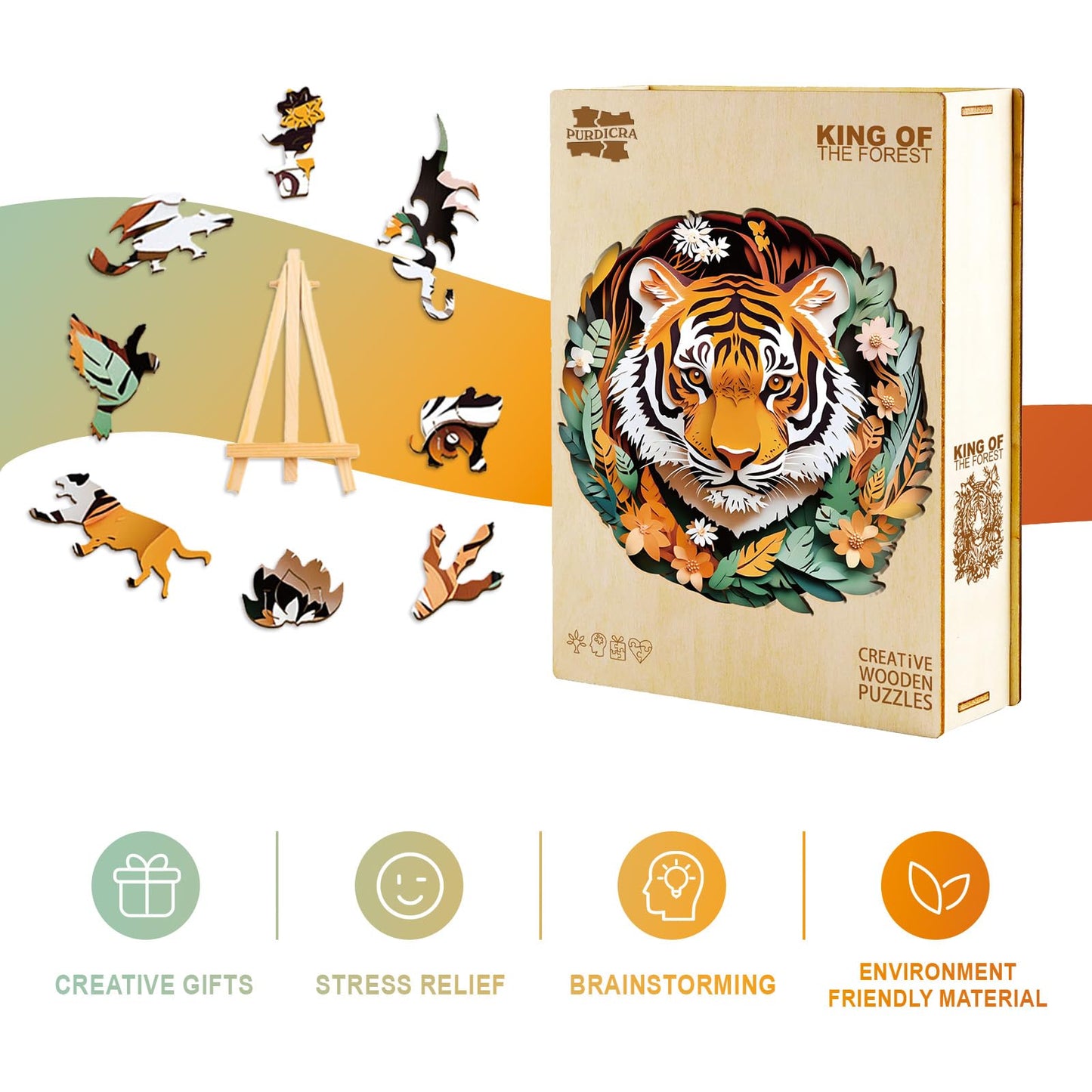 Wooden Puzzles for mature-themeds  Unique Animal Shaped mature-themed Puzzle  King of The Forest Wooden Jigsaw Puzzles mature-themed  Challenging Creative Gifts Family Games 13.4 * 13.2in 270pcs