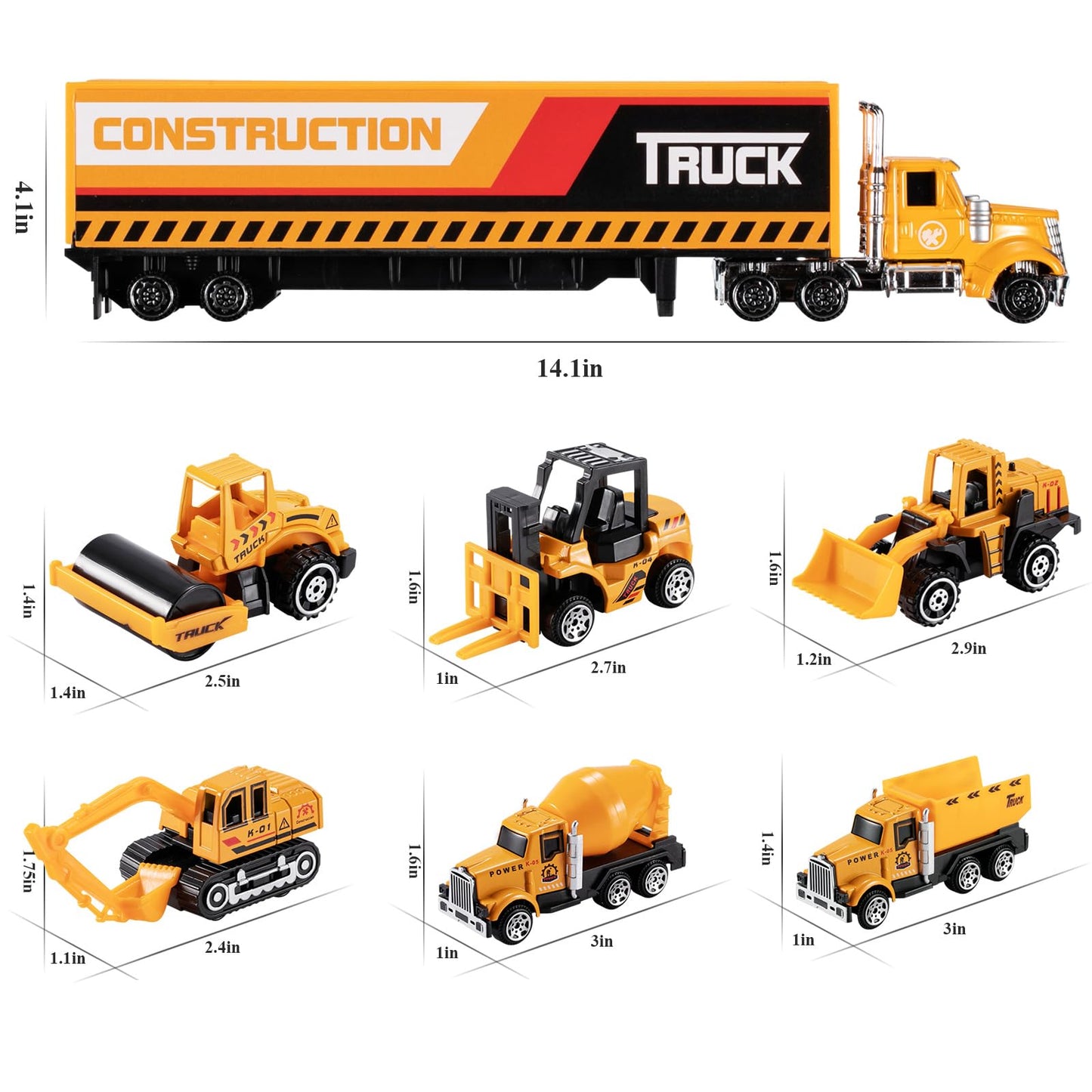 Temi Diecast Engineering Construction Vehicle Toy Set W/Play Mat,Truck Carrier, Forklift, Bulldozer, Excavator,Dump Truck, Alloy Metal Car Toys Set For 3 4 5 6 Years Old Toddlers Kids Boys & Girls