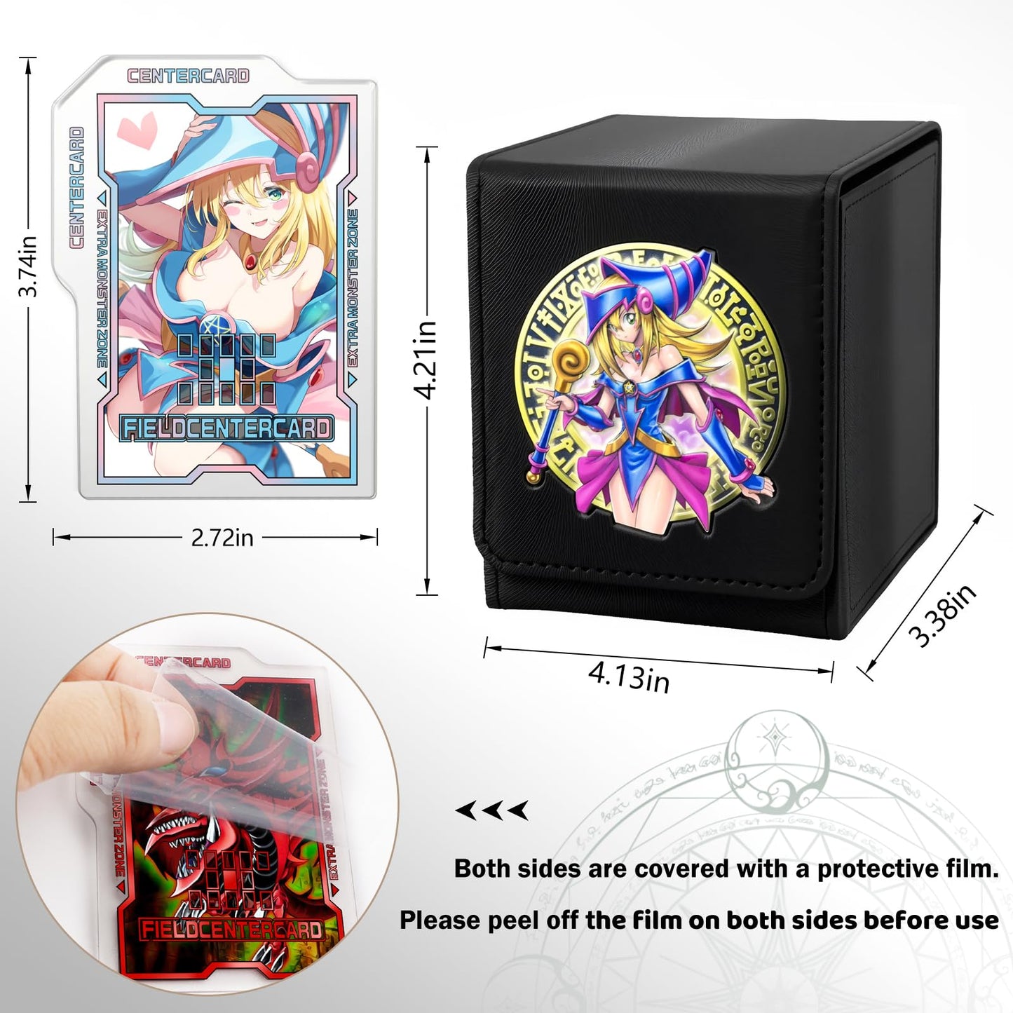 sabermaster 3D Deck Box for YGO MTG - Leather Storage for 110 Cards, 38.45 cu in, Dark Magician Girl Design