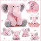 5 Pcs Plush Elephant Stuffed Animals With Babies, Mommy Elephant With 4 Plush Baby Soft Plush Elephants Animals Playset For Party Supplies, Favors, Decorations, Stocking Stuffers (Gray Pink)