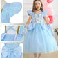 Luzlen Cinderella Costume For Girls Kids Blue Princess Dress With Accessories Halloween Birthday Party Outfits, 7-8Y(Tag 150)